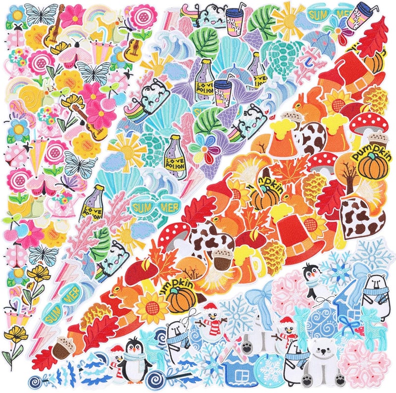 NICEVINYL Iron on Embroidered Patches for Clothes: 60PCS Seasonal Patch for Clothing Backpacks Jeans Jackets Hats Caps - Vivid Color Year-Round Sew on Appliques Bulk for DIY Accessories - Image 1